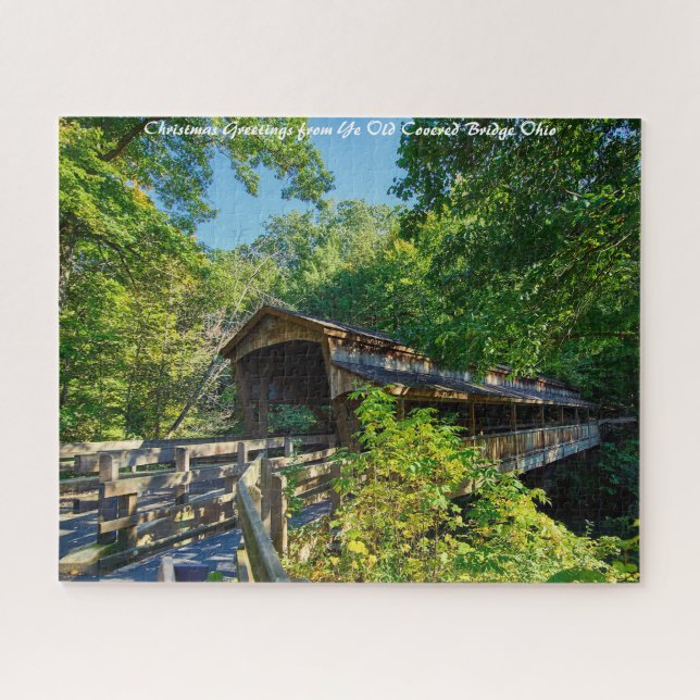 Covered Bridge Ohio.Christmas Greetings Jigsaw Puzzle (Horizontal)