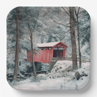 Covered Bridge Paper Plate