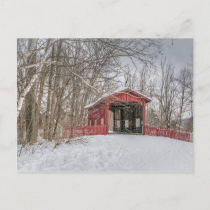 Covered Bridge Red Snow Photo Postcard
