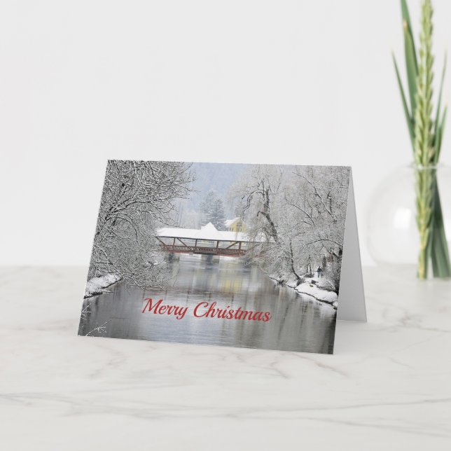Covered Bridge Snow Photo Christmas Holiday Card (Front)
