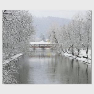 Covered Bridge Snow Photo Wrapping Paper