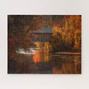 Covered Bridge through the Fall Colours Jigsaw Puzzle
