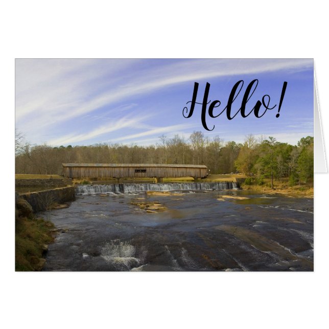 Covered Bridge Watson Mill St Park Hello Note Card (Front Horizontal)