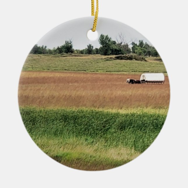 Covered Wagon at Laura Ingalls Wilder Homestead Ceramic Ornament (Front)