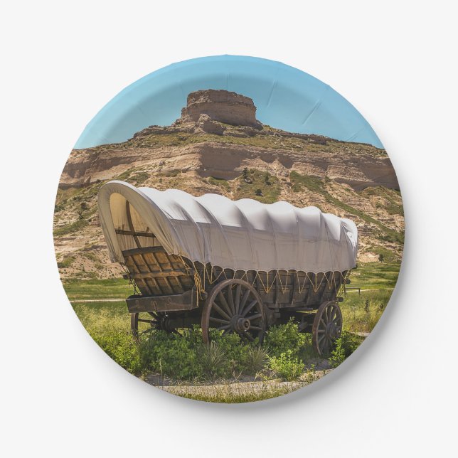Covered Wagon at Scotts Bluff National Monument Paper Plate (Front)