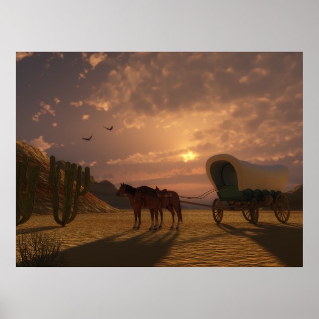 Covered Wagon at Sunset - LARGE Print (Front)