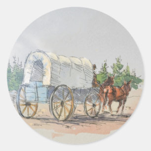 COVERED WAGON by SHARON SHARPE Classic Round Sticker