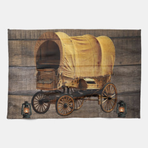 Covered Wagon Coal oil Lamps Western Tea Towel