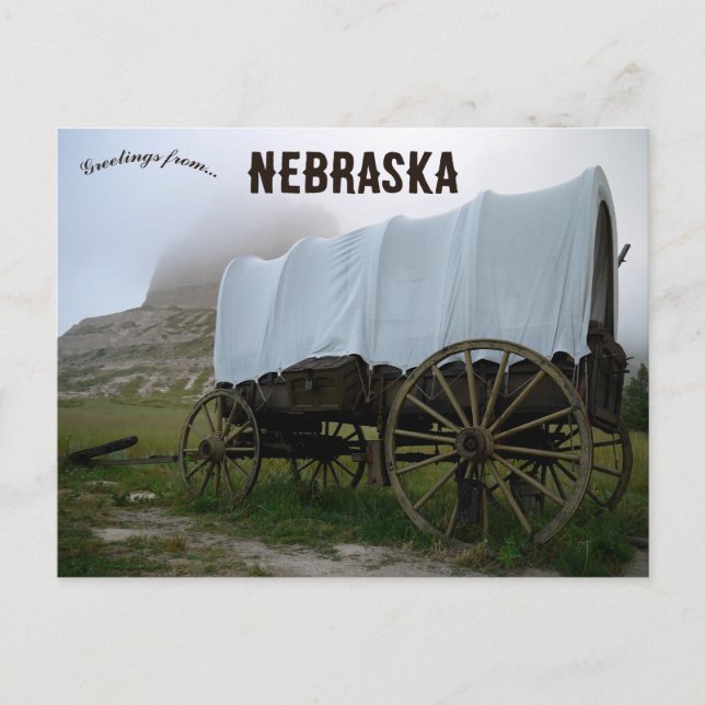 Covered Wagon in Scotts Bluff Nebraska Postcard (Front)
