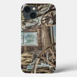 Covered wagon, wooden wagon wheel iPhone 13 case