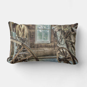 Covered wagon, wooden wagon wheel lumbar cushion