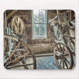 Covered wagon, wooden wagon wheel mouse pad