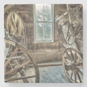 Covered wagon, wooden wagon wheel stone coaster