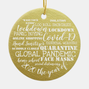 covid19 2020 the year of face masks gold ceramic ornament