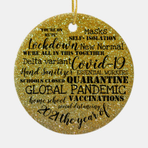 covid19 2021 the year of vaccinations gold glitter ceramic ornament