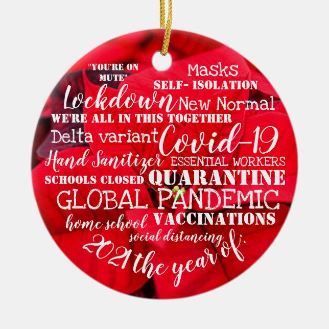 covid19 2021 the year of vaccinations poinsettia c ceramic ornament (Front)