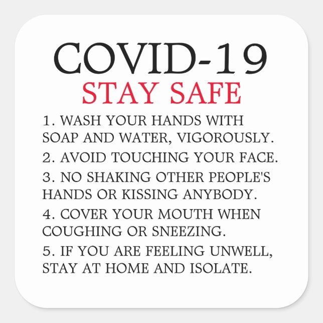 Covid-19 Advice Square Sticker (Front)