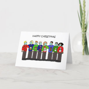 Covid 19 Christmas Cartoon Group in Face Masks Holiday Card