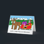 Covid 19 Christmas Day Birthday Santa and Sleigh Card<br><div class="desc">A cartoon of Santa and his reindeers wearing facemasks. Beside Santa is a large birthday gift. The image is accompanied by the words 'Happy Christmas Day Birthday'.</div>