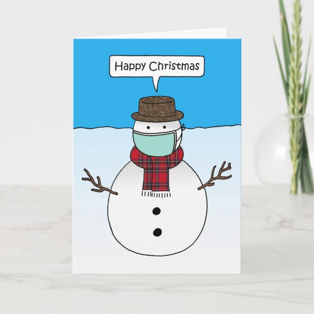 Covid 19 Christmas Snowman Cartoon Holiday Card (Front)