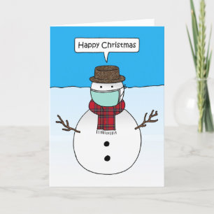 Covid 19 Christmas Snowman Cartoon Holiday Card