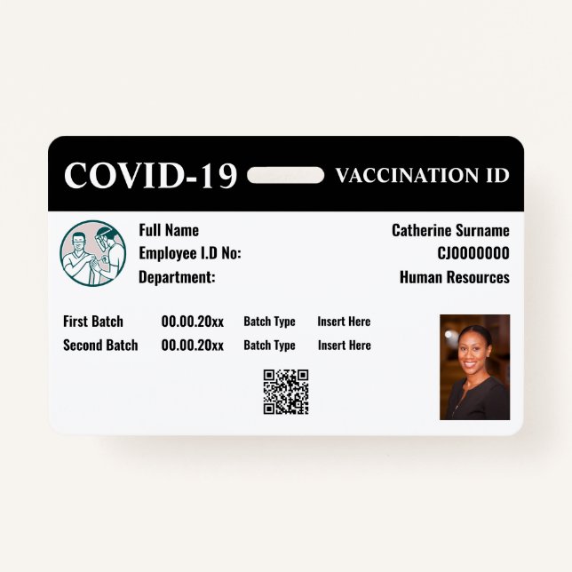 Covid 19 employee vaccination id | DIY photo info ID Badge (Front)