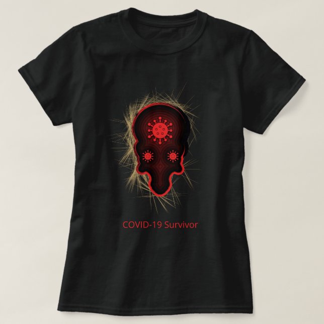 COVID-19 Experience, Red & Black Skull, Survivor T-Shirt (Design Front)