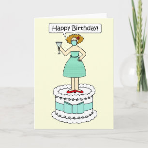 Covid 19 Happy Birthday Lady in a Face Mask. Card