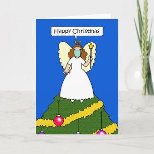 Covid 19 Happy Christmas Angel in a Facemask Card