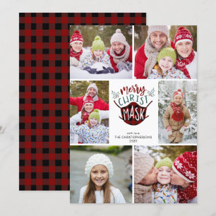 COVID-19 MERRY ChristMASK Buffalo Plaid 6 Photo Holiday Card