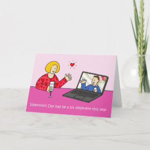 Covid 19 Online Dating Cartoon Valentine Couple Card