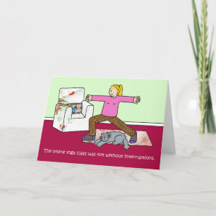 Covid 19 Online Yoga Class Cartoon Humor Holiday Card