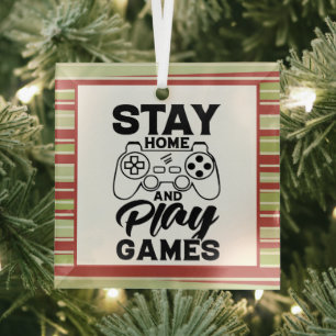 COVID 19 Quarantine Gamer Gift - Stay At Home Glass Tree Decoration