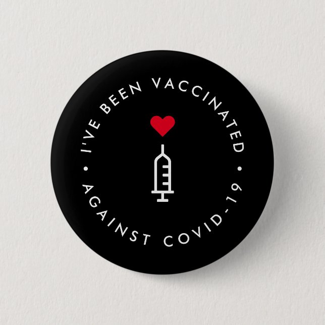 Covid 19 Vaccinated | Modern Black Red Heart 6 Cm Round Badge (Front)