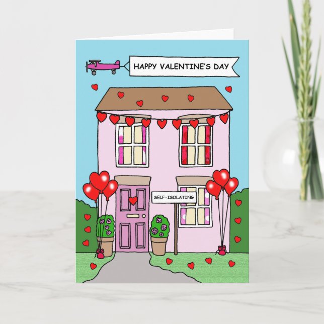 Covid 19 Valentine's Day Self-isolating Cartoon Card (Front)