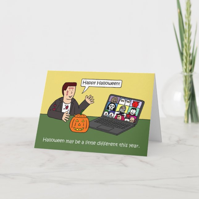Covid 19 Virtual Halloween Cartoon Card (Front)