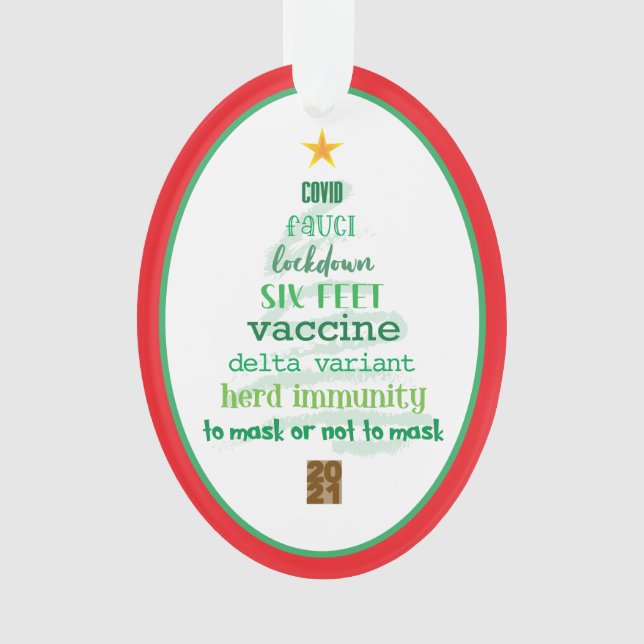 Covid 2021 Keepsake Red Green Christmas Ornament (Front)