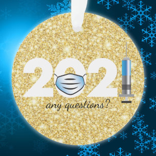 Covid 2021 Mask Gold Glitter Christmas Ornament
