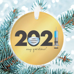 Covid 2021 Mask Vaccine Gold Christmas Ornament