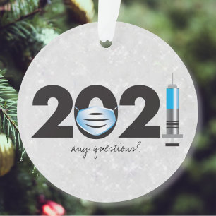 Covid 2021 Mask White Glitter Christmas Ornament