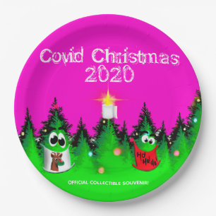 Covid Christmas 2020 funny mask wearing trees Paper Plate