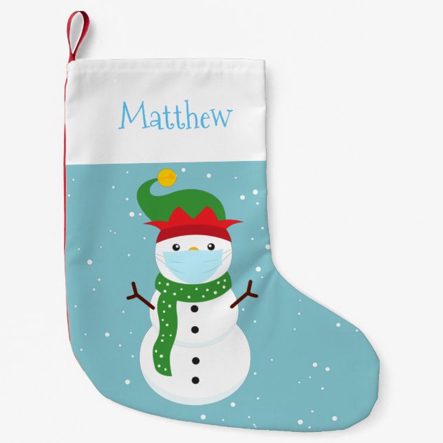 Covid Christmas 2020 Snowman Cute Custom Small Christmas Stocking (Front)