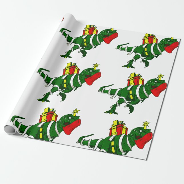 covid christmas dinosaur face mask trex gift funny wrapping paper (Unrolled)