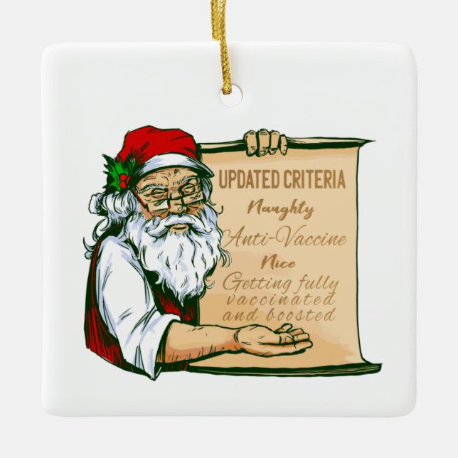 covid christmas santa claus vaccine naughty ceramic ornament (Front)