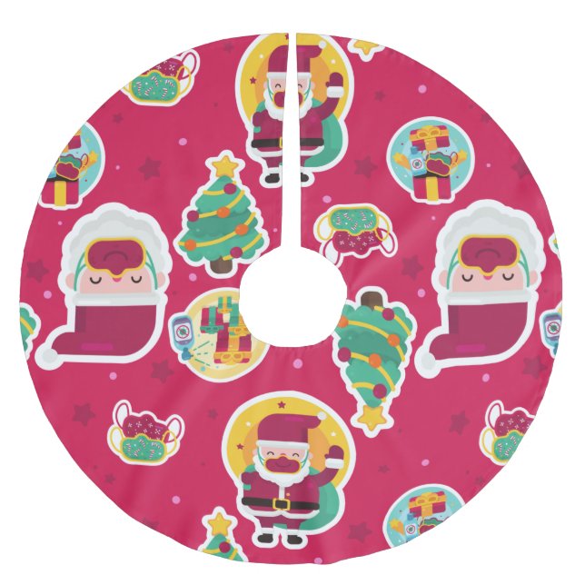 covid face mask santa tree brushed polyester tree skirt (Front)