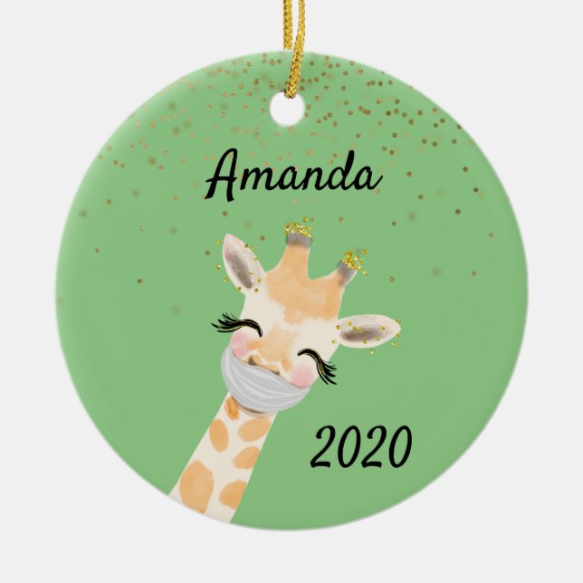 Covid Giraffe Wearing Face Mask 2020 Ceramic Ornament (Front)
