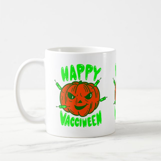 covid halloween vaccine pumpkin vacciween coffee mug (Left)