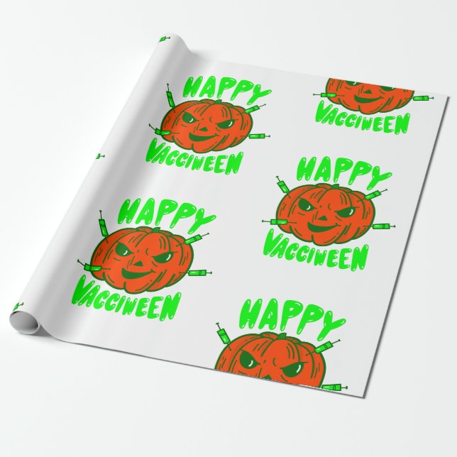 covid halloween vaccine pumpkin vacciween wrapping paper (Unrolled)