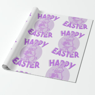 covid happy easter face mask bunny pastel purple wrapping paper