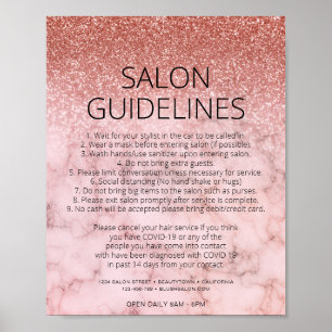 Covid Health Safety Rose Gold Glitter Hair Salon Poster